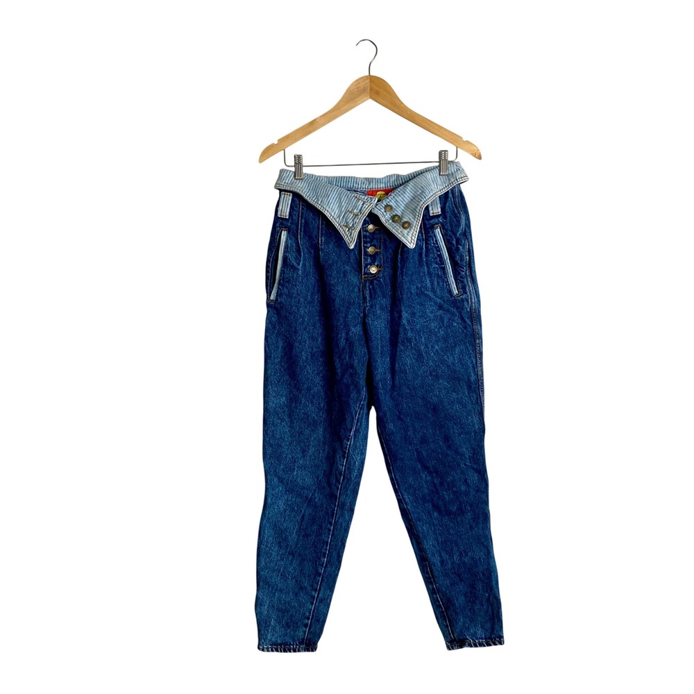 Vintage 80s Buzios Foldover Waist Jeans 28 High Rise Tapered Acid Wash Denim 7/8